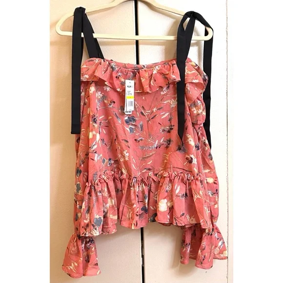 William Rast Pink Ruffle Cold Shoulder Top Fabiana Lobster Bisque Medium NWT. - Picture 6 of 7